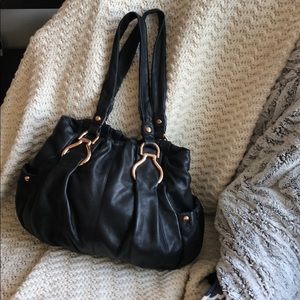 B. Makowsky pleated leather bag with rose gold